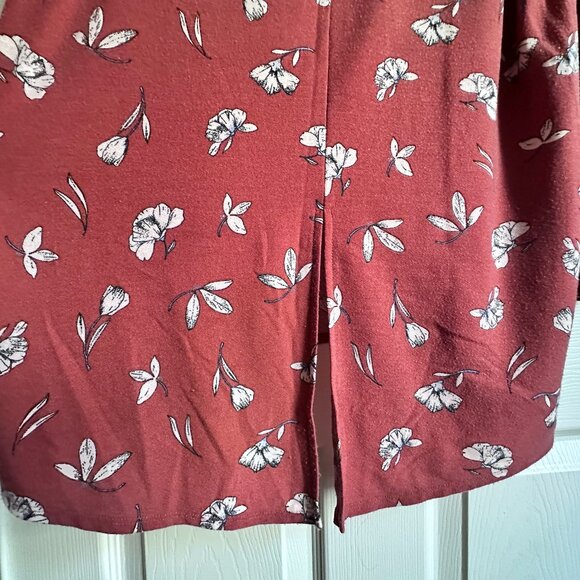 Dark Pink Floral Lauren Conrad Large Bell Sleeve Top, High Low Hem, Keyhole Back - Picture 10 of 12